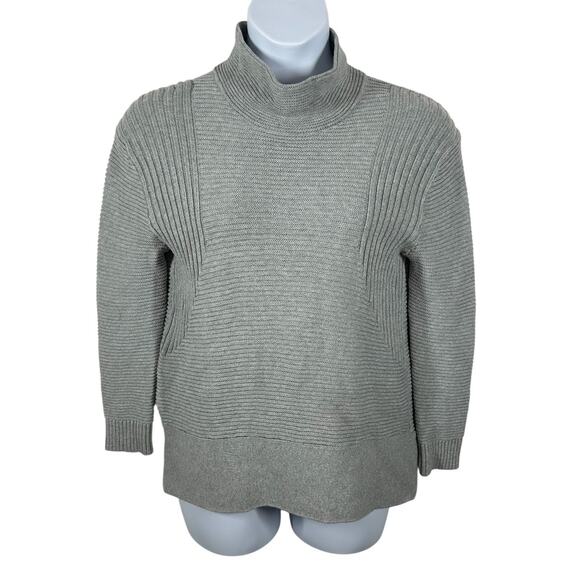 Vince Camuto Mock Neck Grey Ribbed Sweater Size Medium Cotton Knit Minimalist - Picture 11 of 12